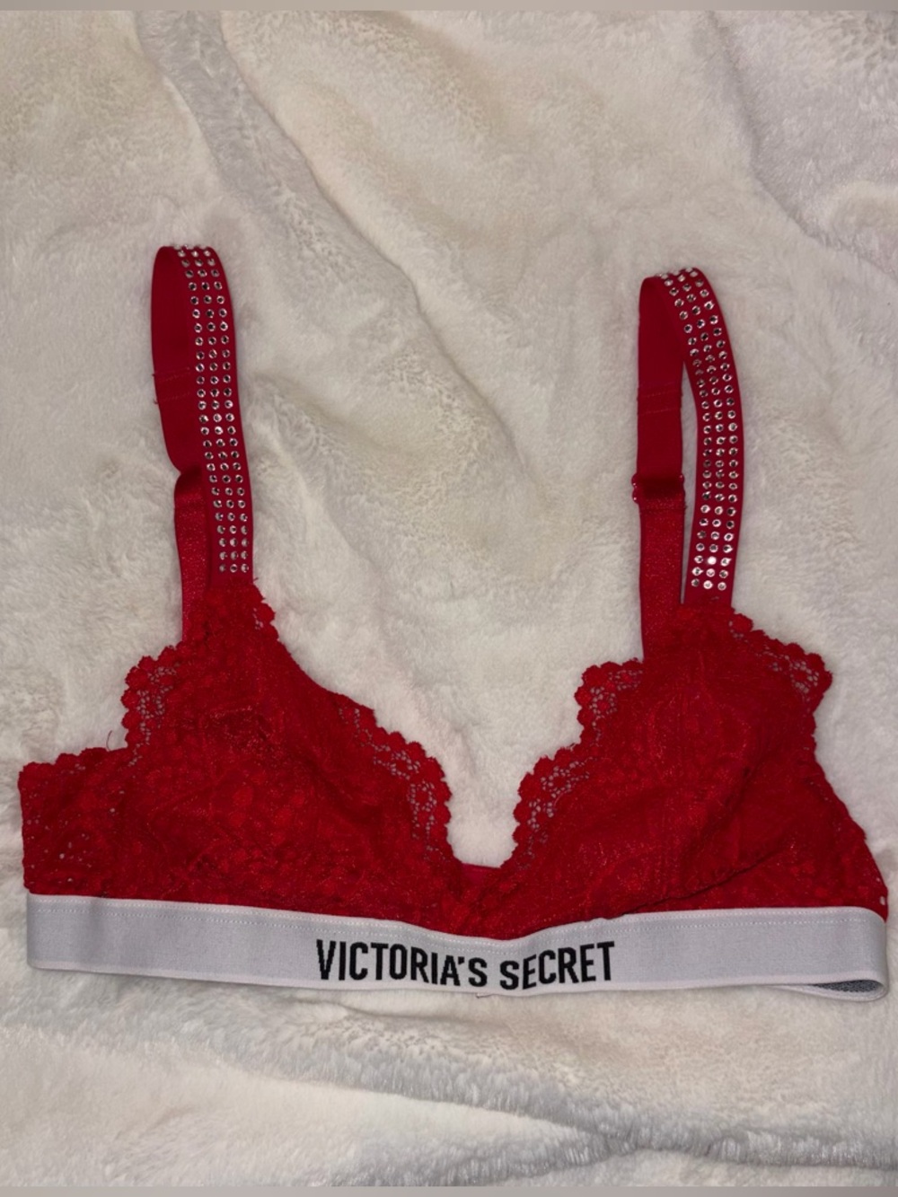 Victoria's Secret Red Lace Bralette with Crystal-Studded Straps